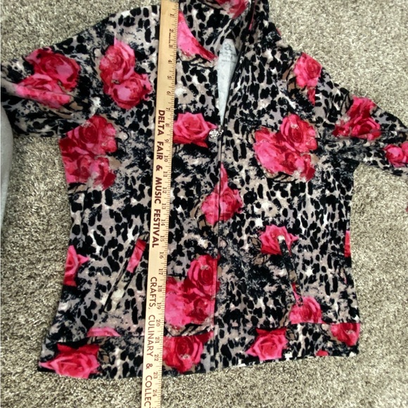 Petite Medium Ladies Warmup Velour Jacket Pink Roses Zipper Pockets Activology - Picture 10 of 10
